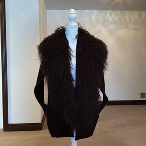 Burgundy sweater / coat with detachable shearling collar